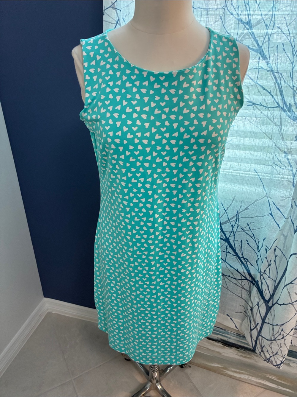 Lulu-B Sleeveless Turquoise Heart Print Shift Dress